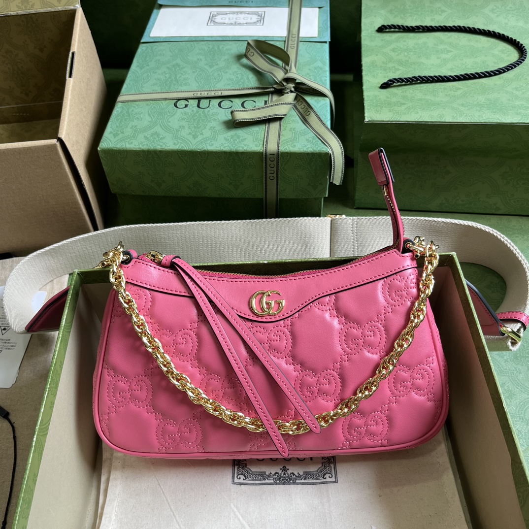 Bagsaaa Gvc*1 GG MATELASSÉ HANDBAG IN PINK LEATHER - 25X15X8CM