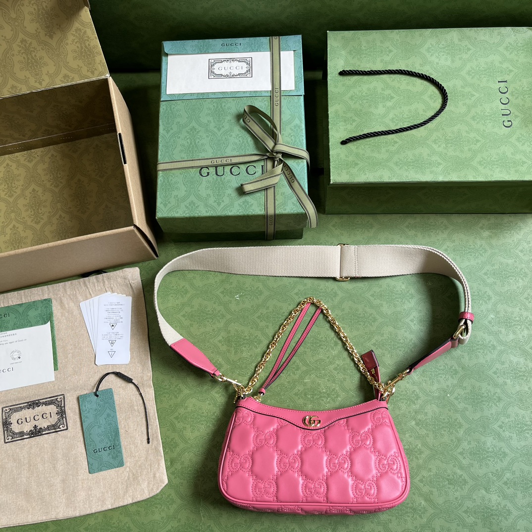 Bagsaaa Gvc*1 GG MATELASSÉ HANDBAG IN PINK LEATHER - 25X15X8CM