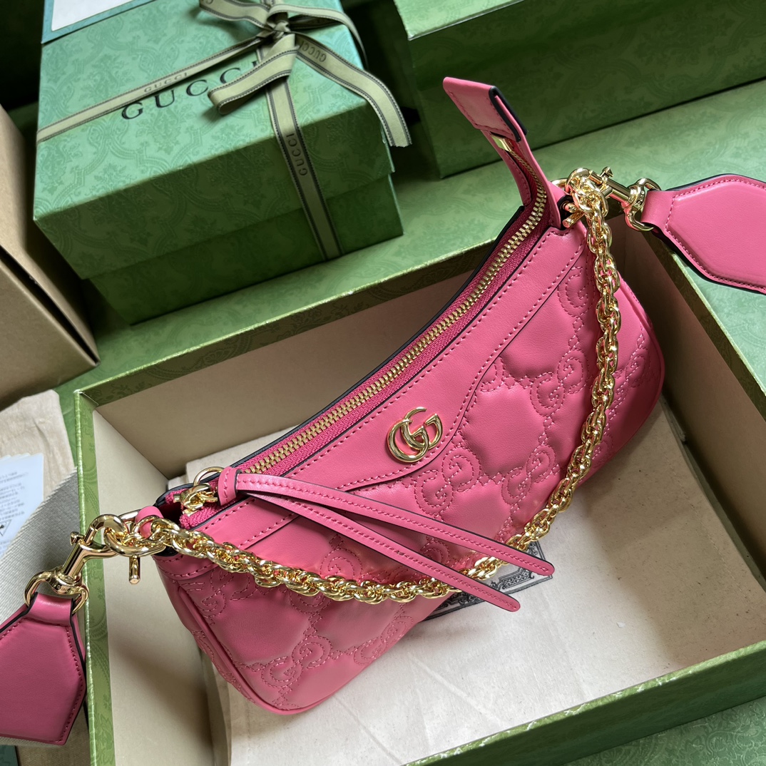 Bagsaaa Gvc*1 GG MATELASSÉ HANDBAG IN PINK LEATHER - 25X15X8CM