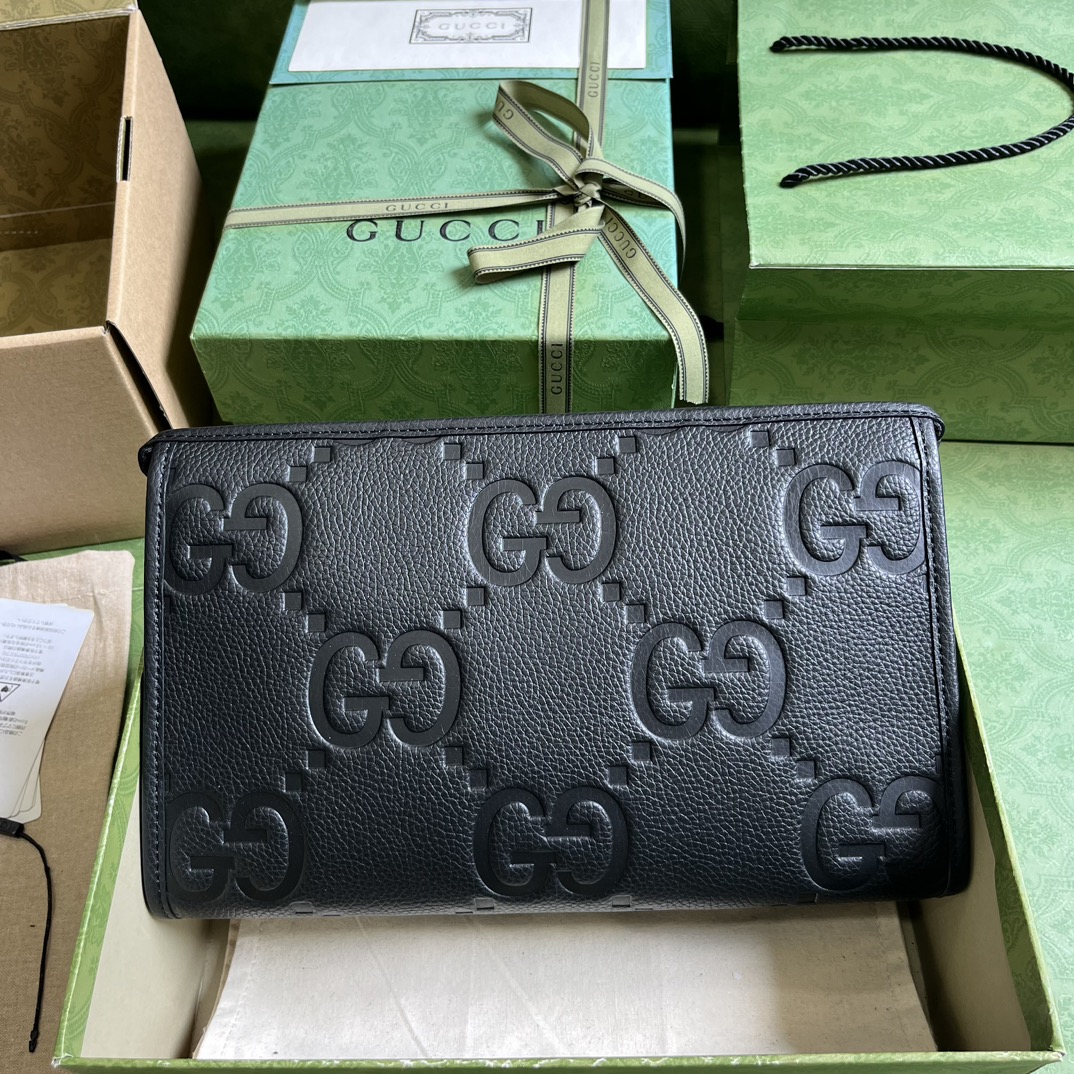 Bagsaaa Gvc*1 Jumbo GG Pouch Black Leather - 28.5x18x9cn