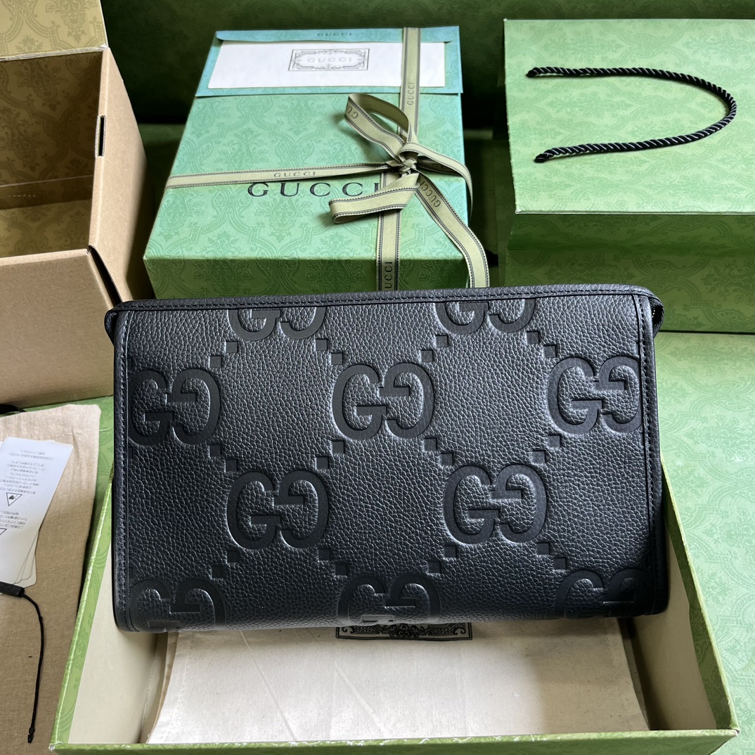 Bagsaaa Gvc*1 Jumbo GG Pouch Black Leather - 28.5x18x9cn