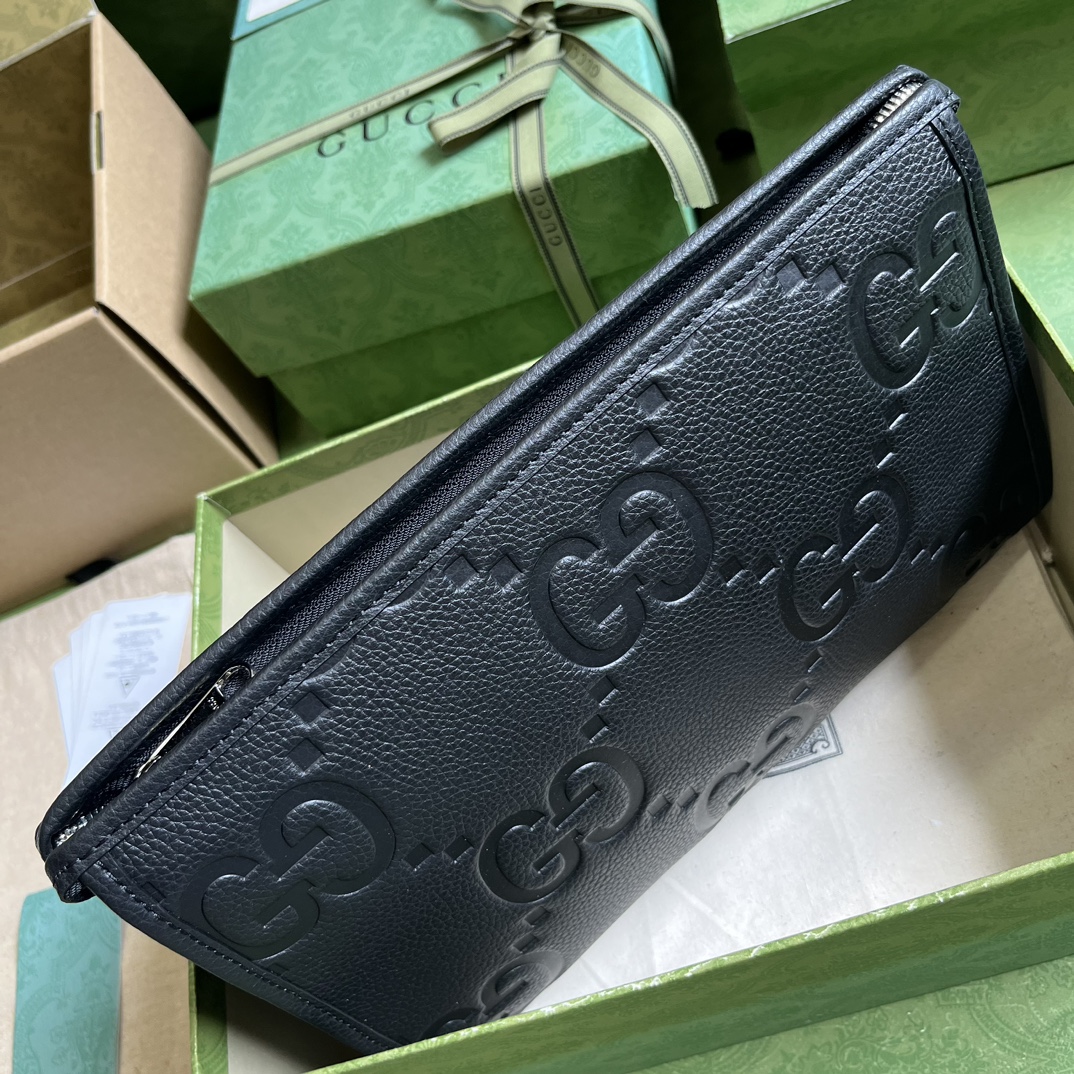 Bagsaaa Gvc*1 Jumbo GG Pouch Black Leather - 28.5x18x9cn