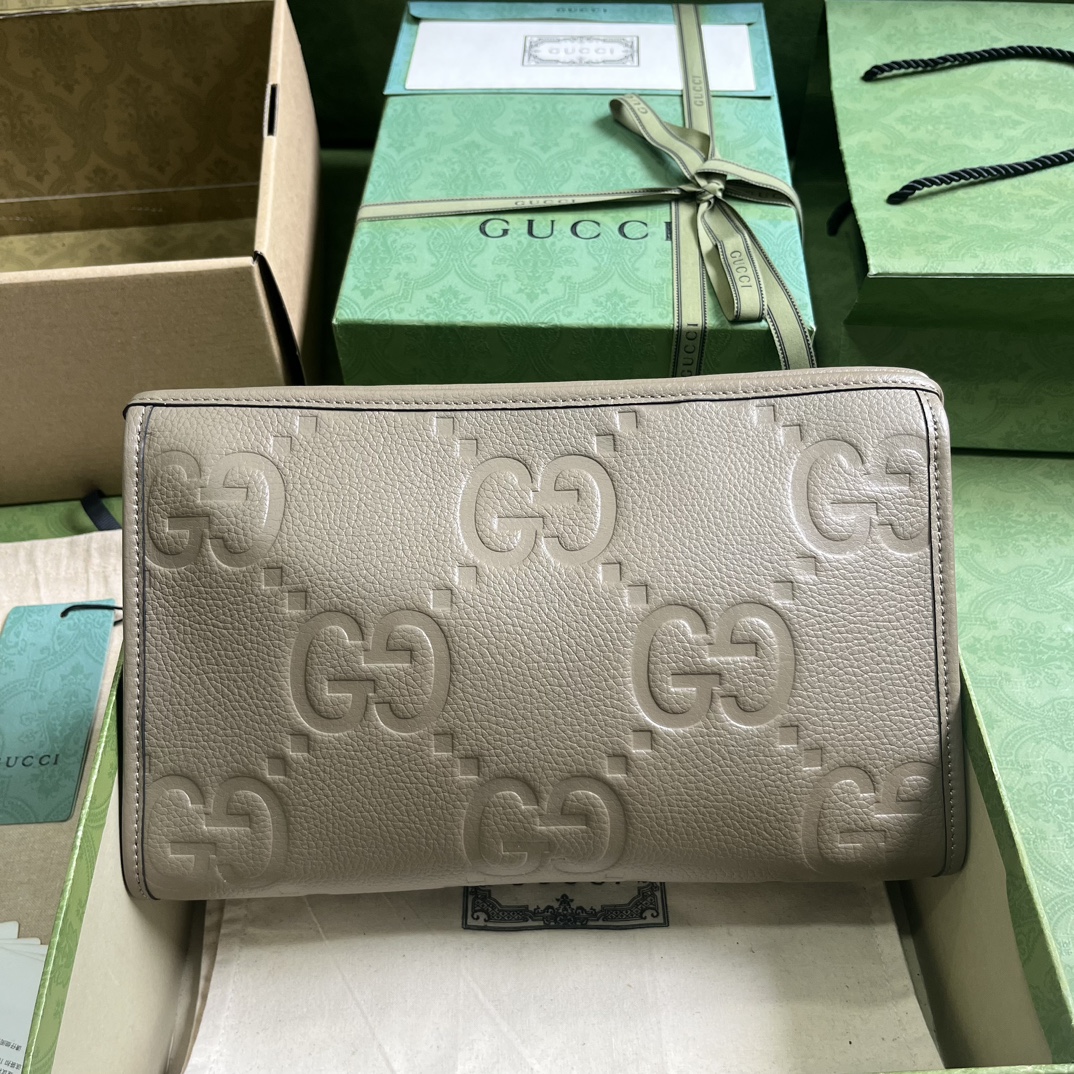 Bagsaaa Gvc*1 Jumbo GG Pouch Taupe Leather - 28.5x18x9cn