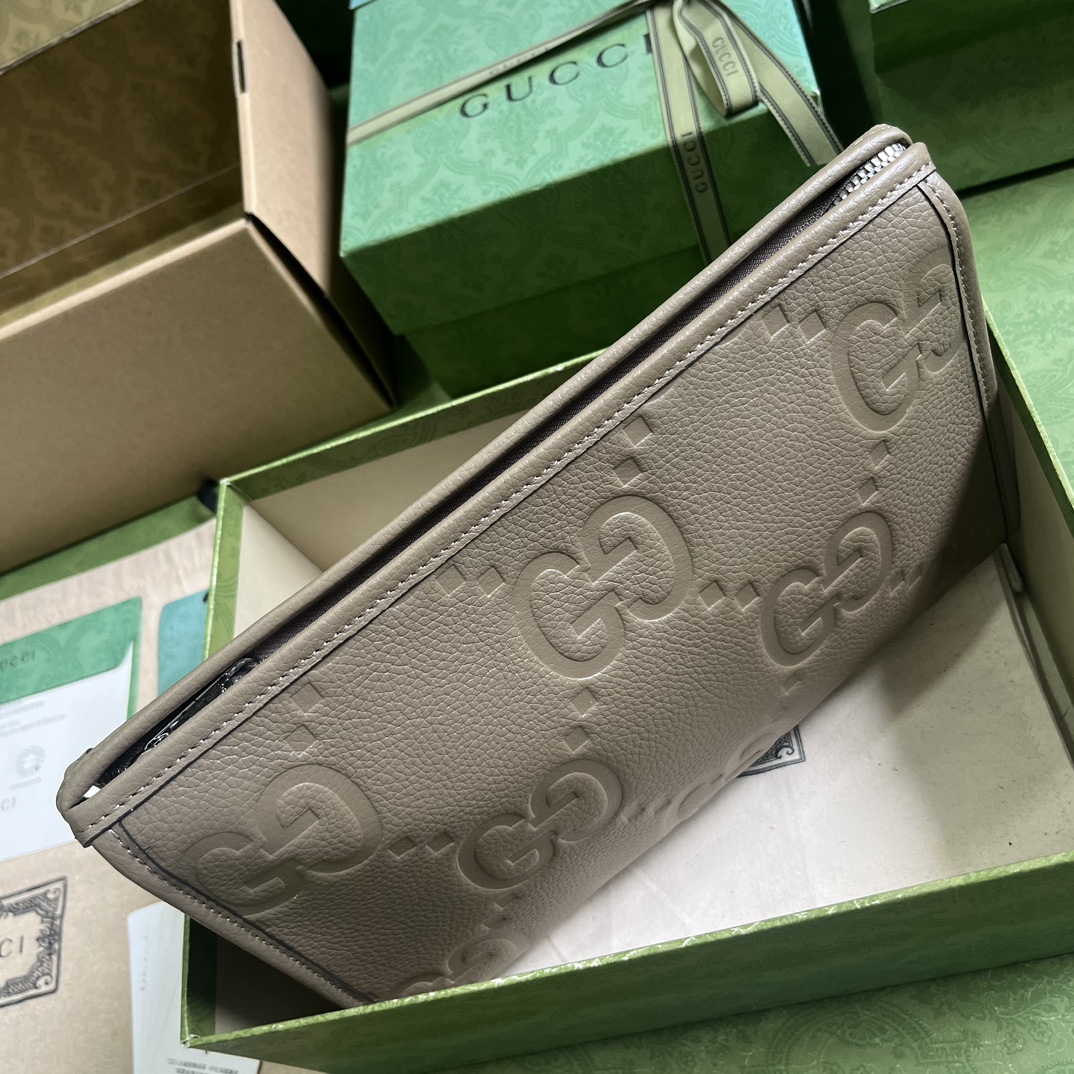 Bagsaaa Gvc*1 Jumbo GG Pouch Taupe Leather - 28.5x18x9cn