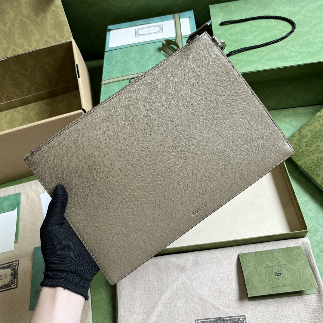 Bagsaaa Gvc*1 GG Marmont Pouch Taupe Leather - 30.5x 21x 1.5cm