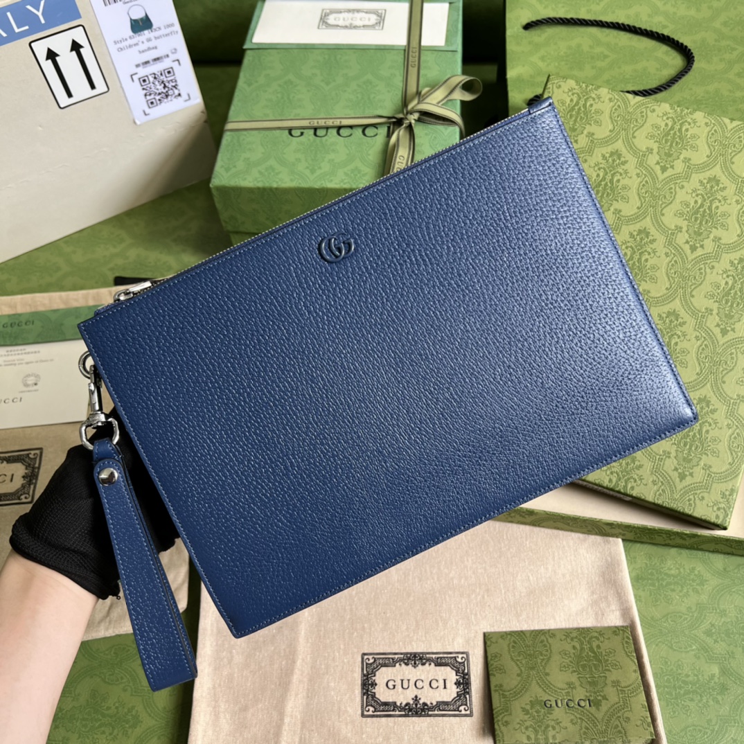 Bagsaaa Gvc*1 GG Marmont Pouch Blue Leather - 30.5x 21x 1.5cm