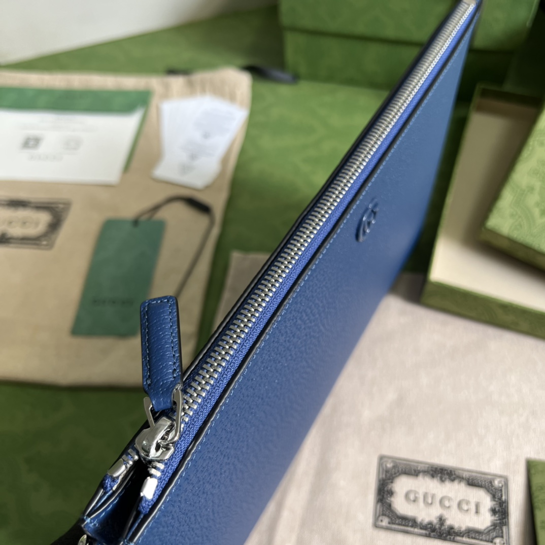 Bagsaaa Gvc*1 GG Marmont Pouch Blue Leather - 30.5x 21x 1.5cm