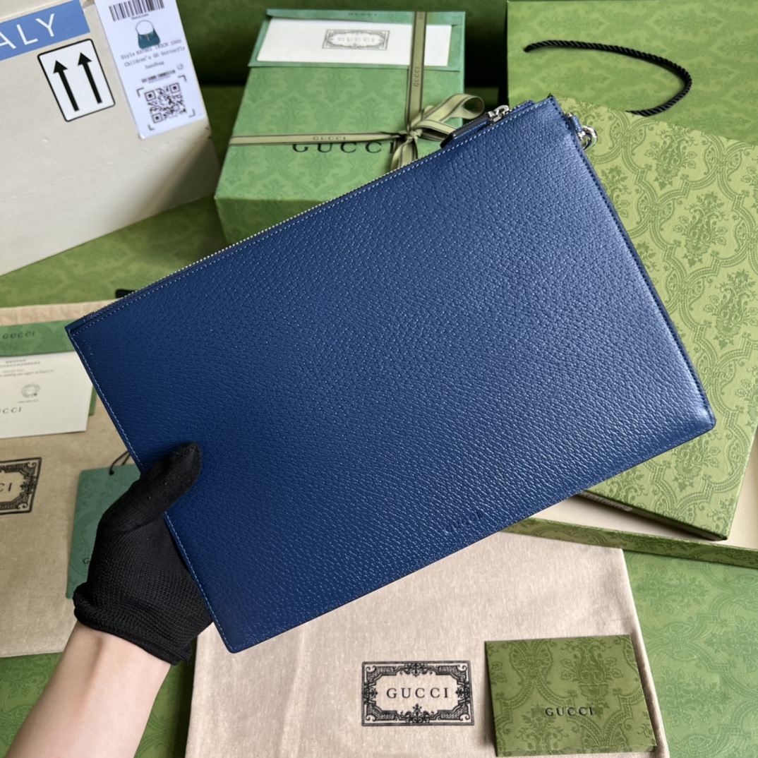 Bagsaaa Gvc*1 GG Marmont Pouch Blue Leather - 30.5x 21x 1.5cm
