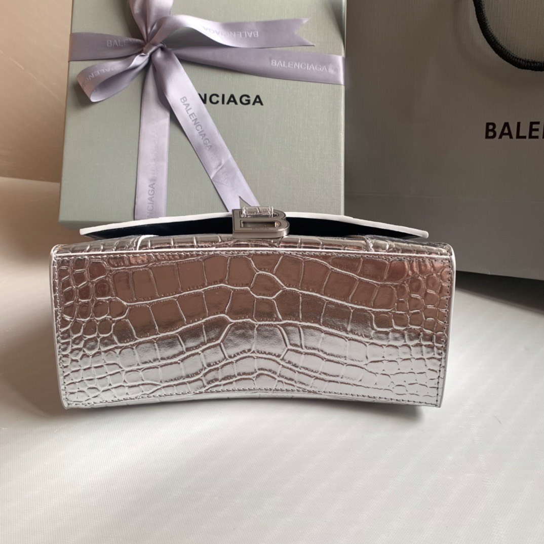Bagsaaa Ba1en*iaga Hourglass metallic tote in silver - 23cmx10x14cm