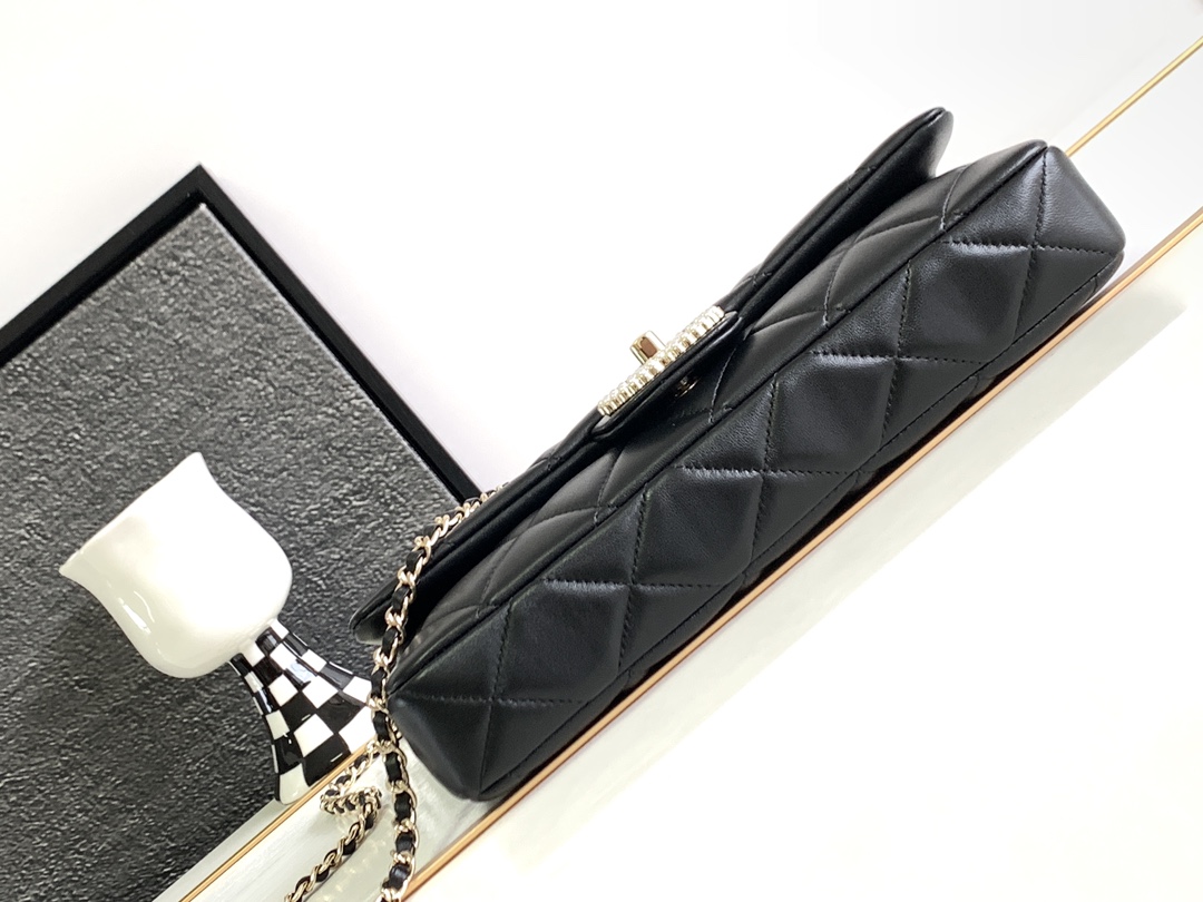 Bagsaaa Ch**el Flap Bag Black Quilted D1am0nd CC - 19 cm x 12 cm x 3 cm