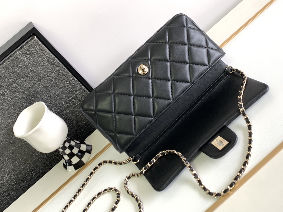Bagsaaa Ch**el Flap Bag Black Quilted D1am0nd CC - 19 cm x 12 cm x 3 cm