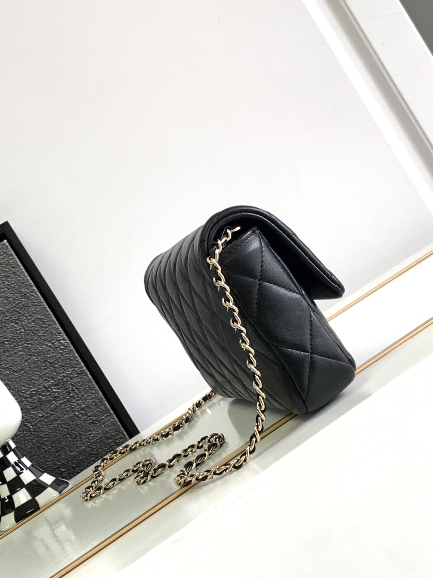 Bagsaaa Ch**el Flap Bag Black Quilted D1am0nd CC - 19 cm x 12 cm x 3 cm