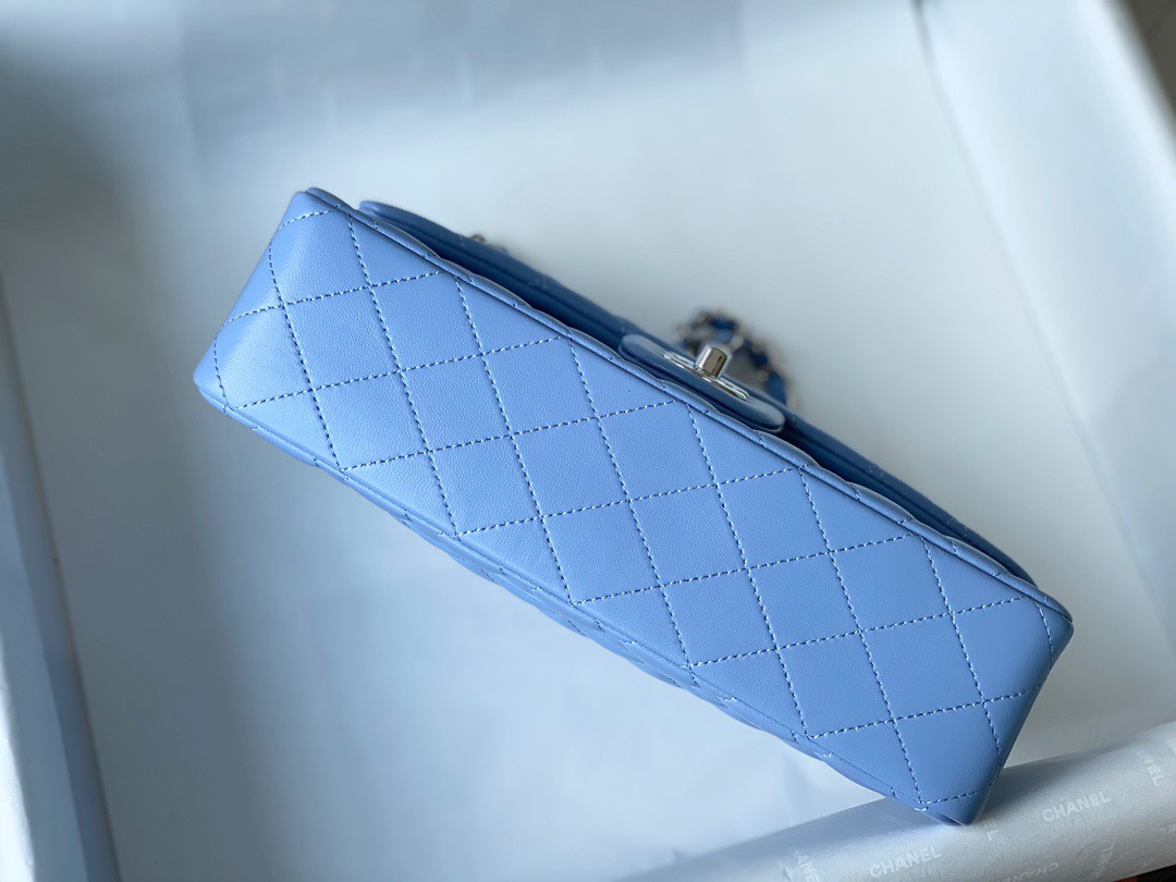 Bagsaaa Ch**el Flap Bag Blue Lambskin Leather Silver Hardware - 25cm