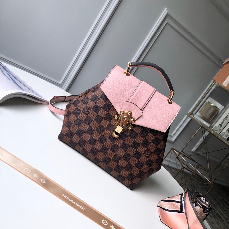 Bagsaaa L0vis Vvtt0n Clapton Damier Ebene Canvas Backpack Pink - 21x21x11cm