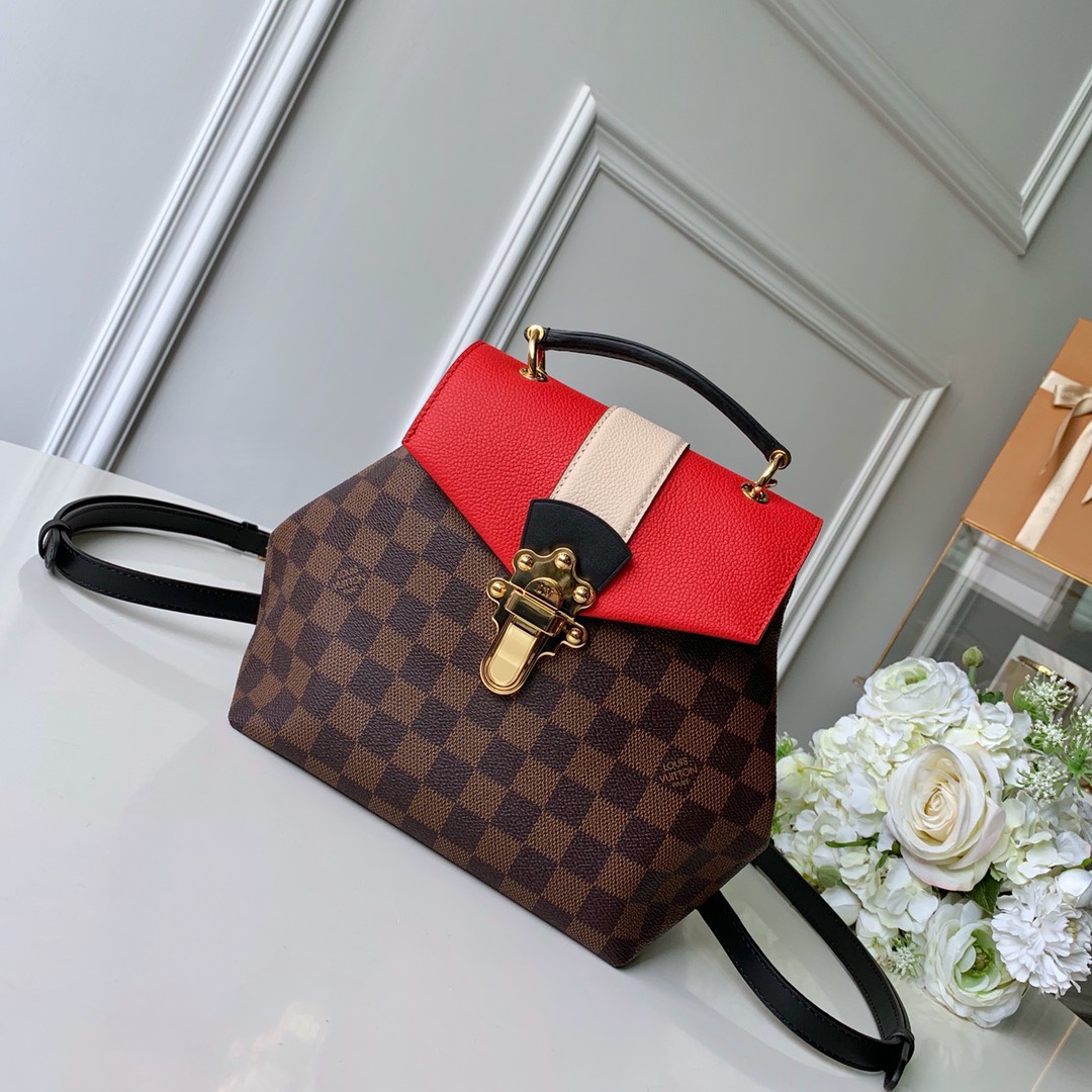 Bagsaaa L0vis Vvtt0n Clapton Damier Ebene Canvas Backpack Red - 21x21x11cm