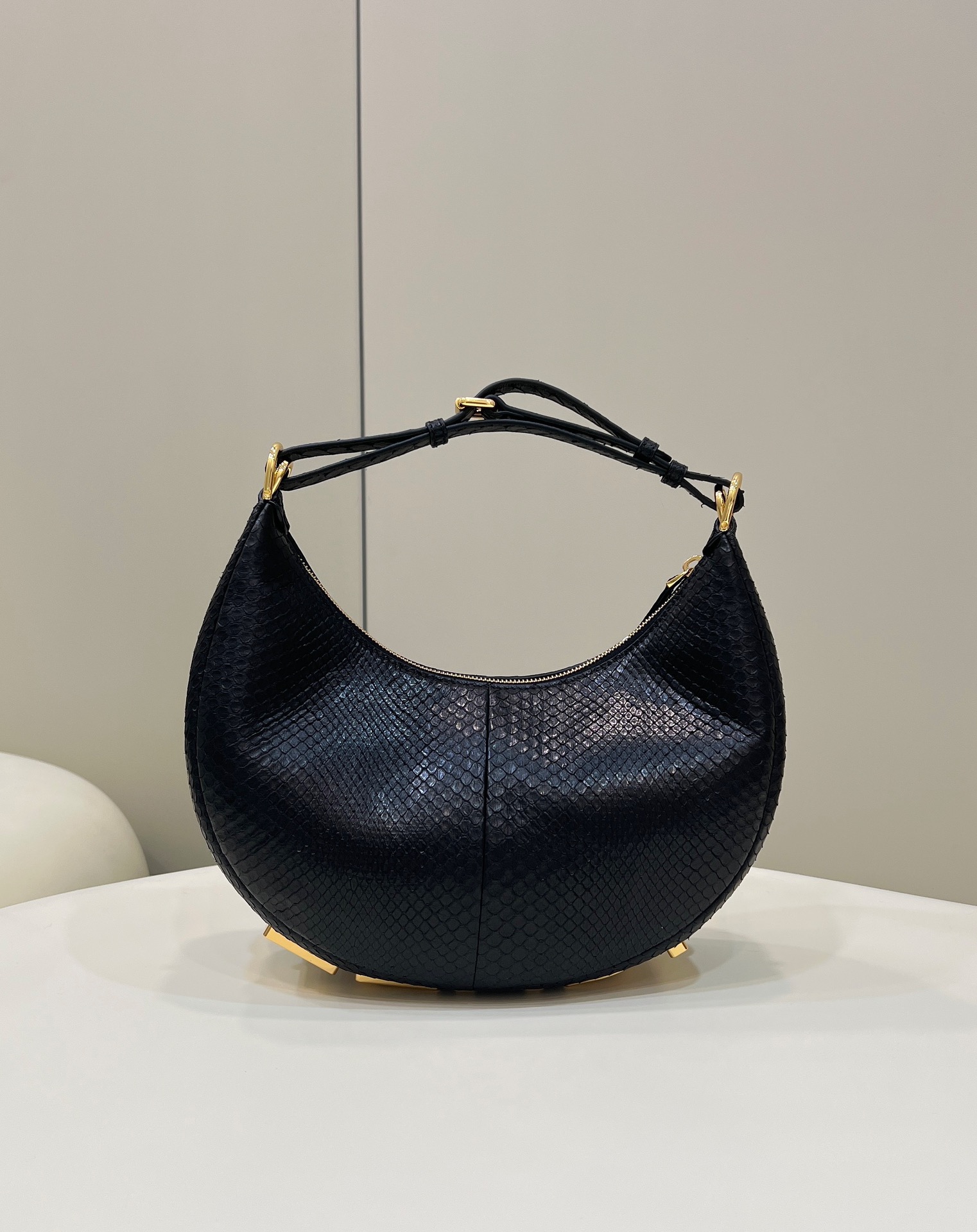 Bagsaaa F**di Small Graphy In Black Pythin Leather - 10×29×24.5cm