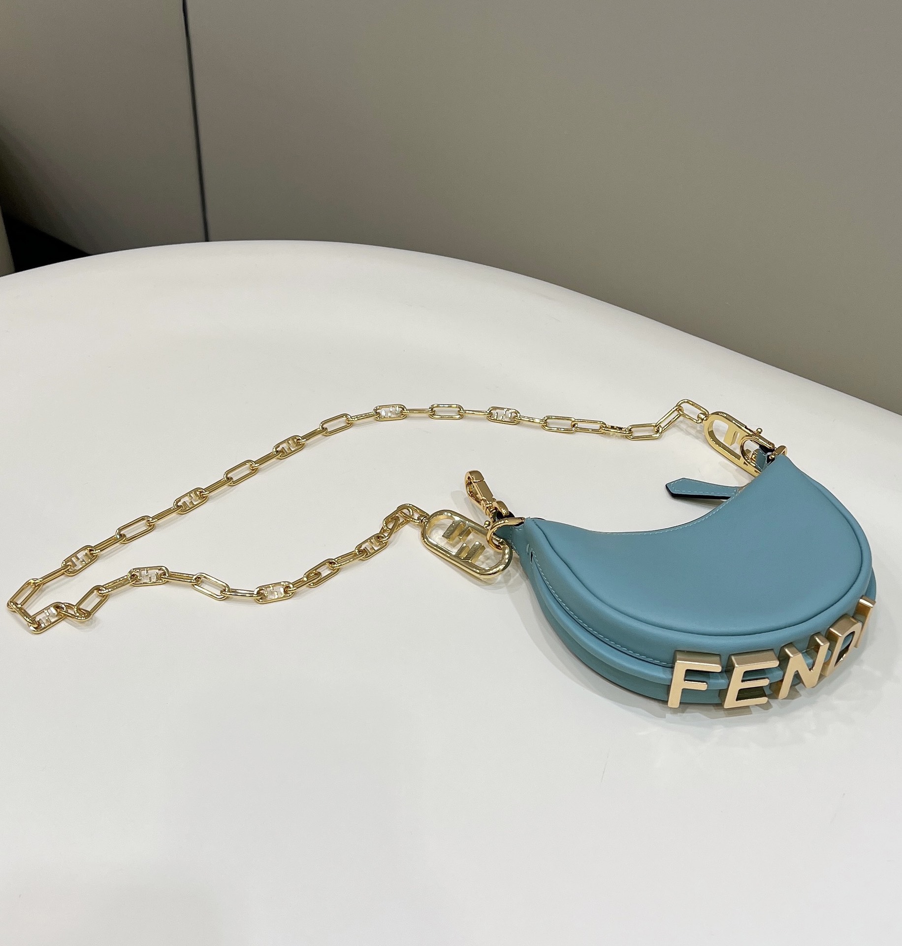 Bagsaaa F**di Nano Graphy In Blue Leather - 16.5x14x5cm