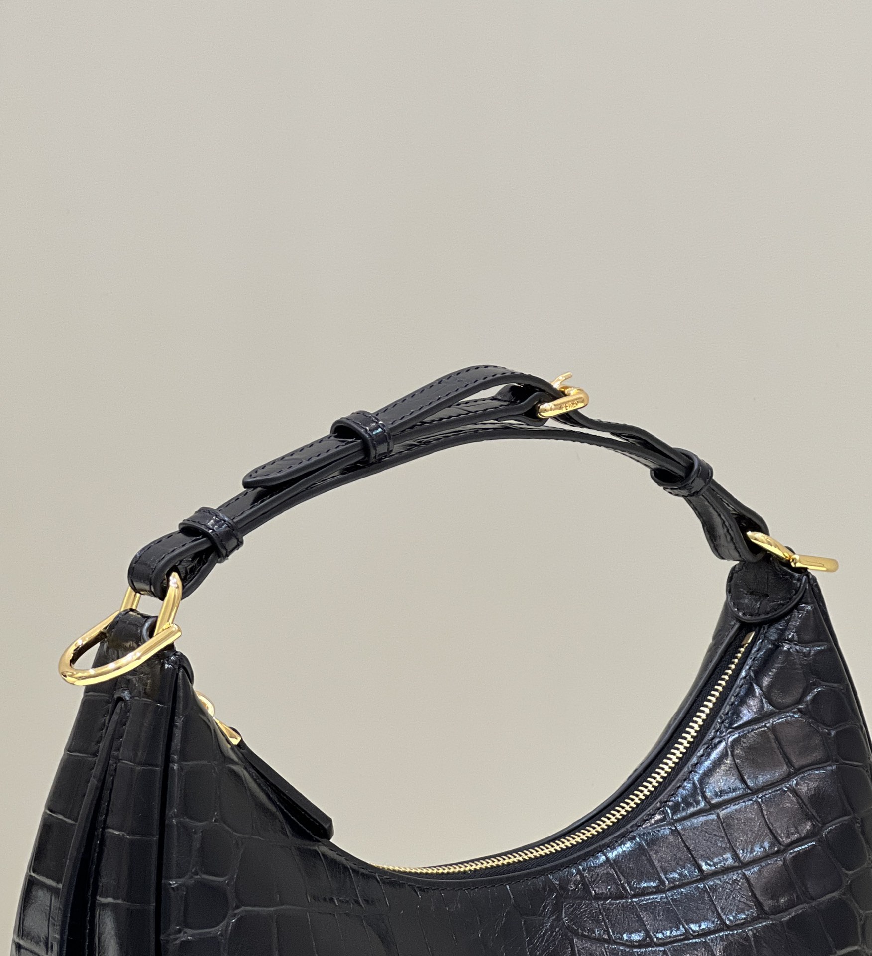 Bagsaaa F**di Small Graphy In Black Crocodile Leather - 10×29×24.5cm