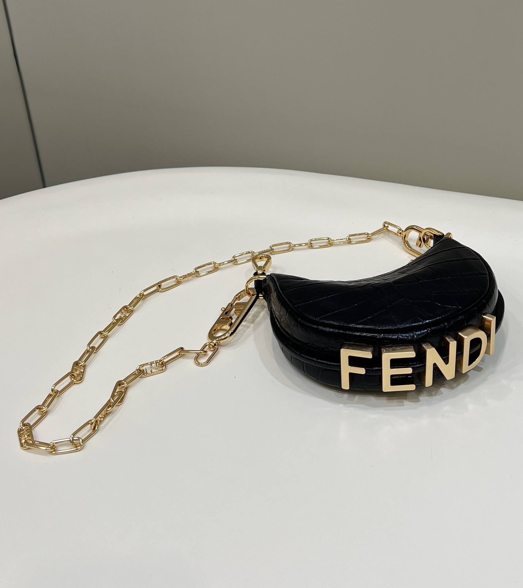 Bagsaaa F**di Nano Graphy In Pink Black Crocodile Leather - 16.5x14x5cm