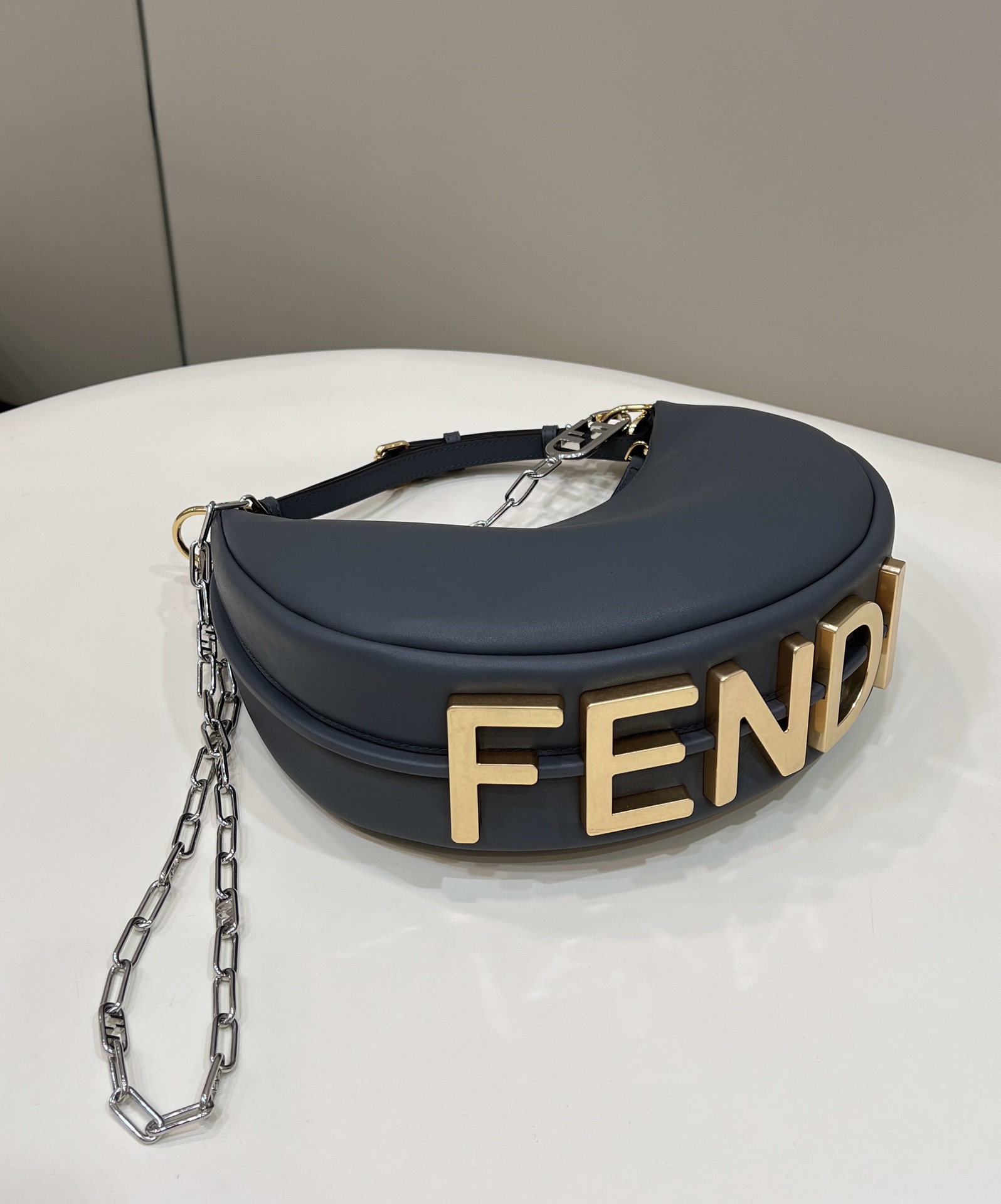 Bagsaaa F**di Small Graphy In Grey Leather - 10×29×24.5cm