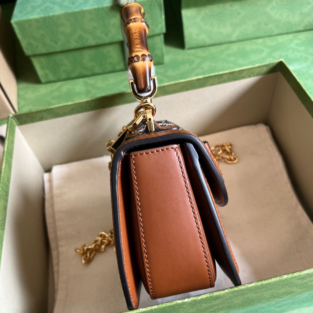 Bagsaaa Bamboo 1947 Mini Top Handle Brown Crystal Bag - 17x12.5x8cm
