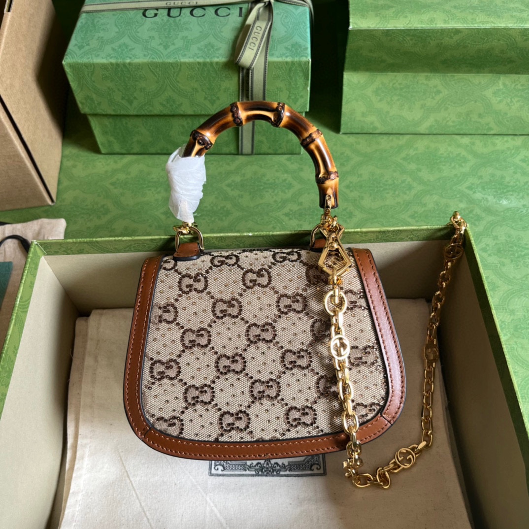 Bagsaaa Bamboo 1947 Mini Top Handle Brown Crystal Bag - 17x12.5x8cm
