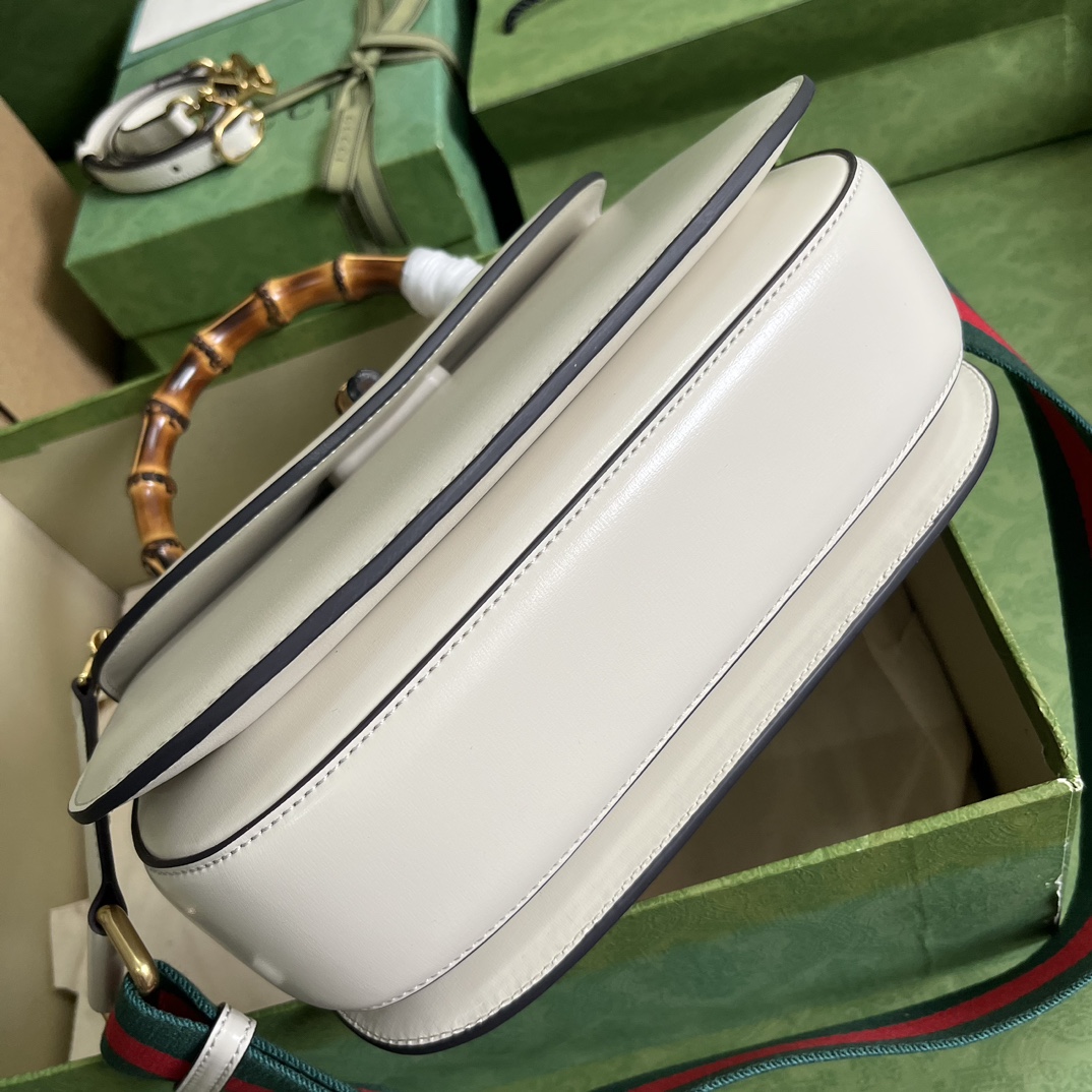 Bagsaaa Bamboo 1947 Medium Top Handle White Leather Bag - 26x17x9cm