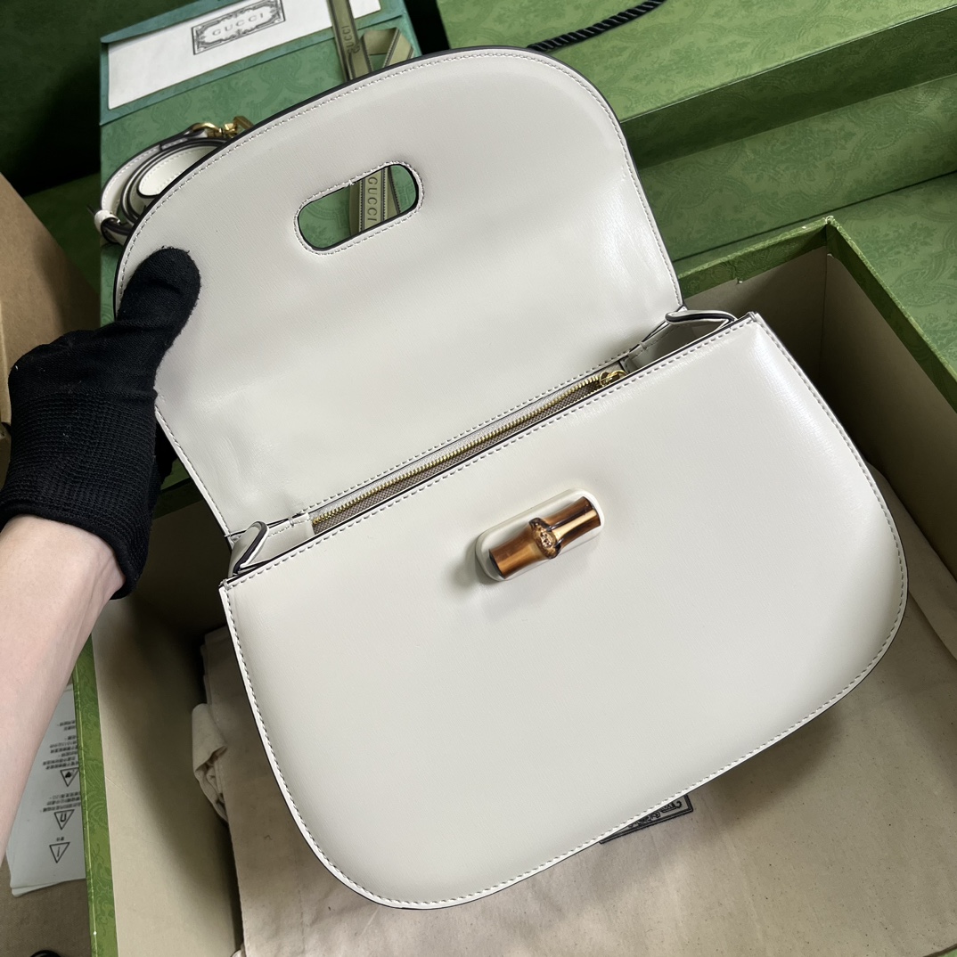 Bagsaaa Bamboo 1947 Medium Top Handle White Leather Bag - 26x17x9cm
