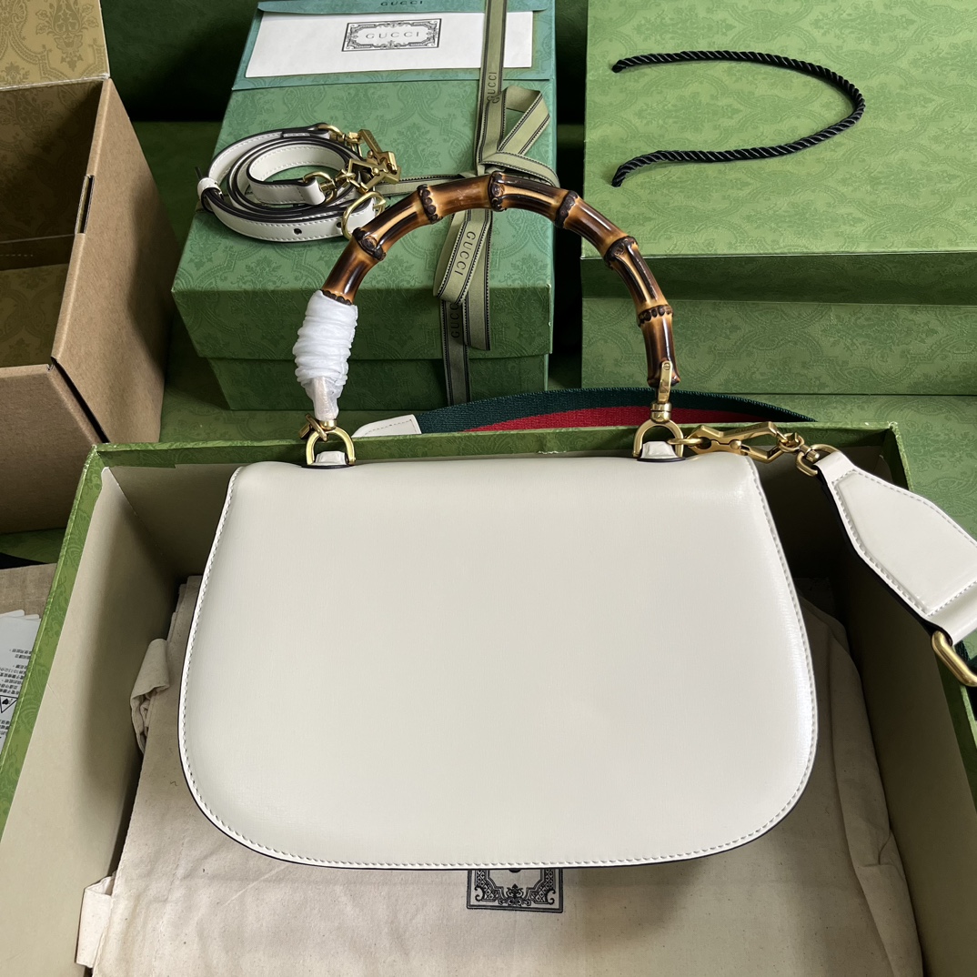 Bagsaaa Bamboo 1947 Medium Top Handle White Leather Bag - 26x17x9cm