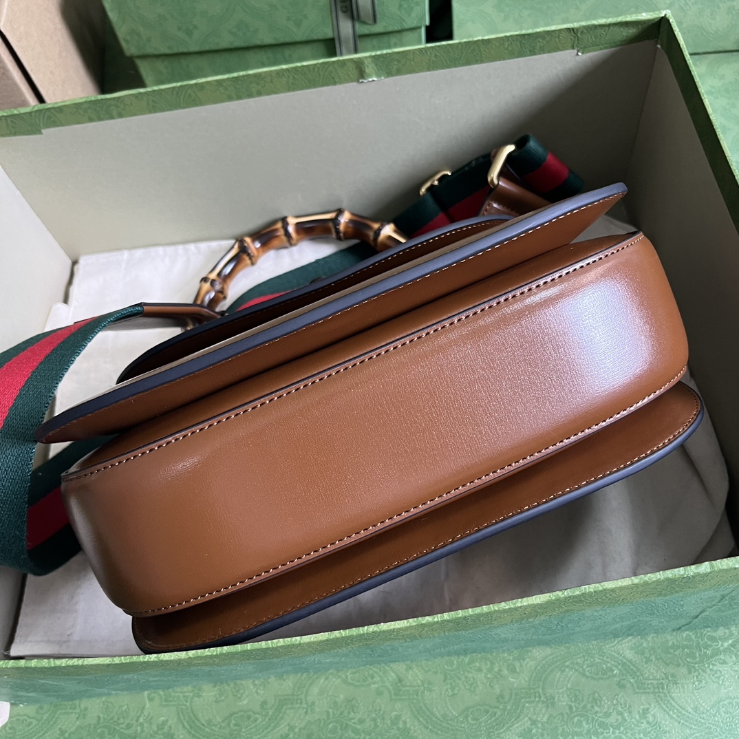 Bagsaaa Bamboo 1947 Medium Top Handle Brown Leather Bag - 26x17x9cm