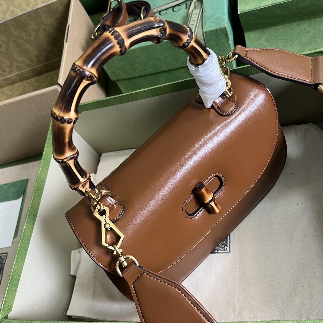 Bagsaaa Bamboo 1947 Medium Top Handle Brown Leather Bag - 26x17x9cm