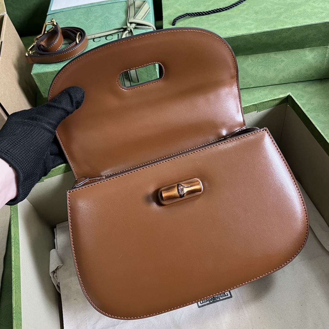 Bagsaaa Bamboo 1947 Medium Top Handle Brown Leather Bag - 26x17x9cm