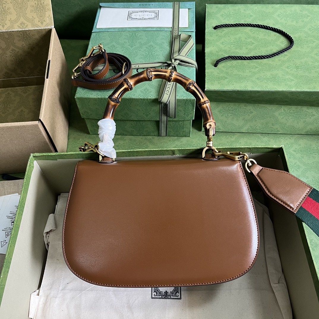 Bagsaaa Bamboo 1947 Medium Top Handle Brown Leather Bag - 26x17x9cm