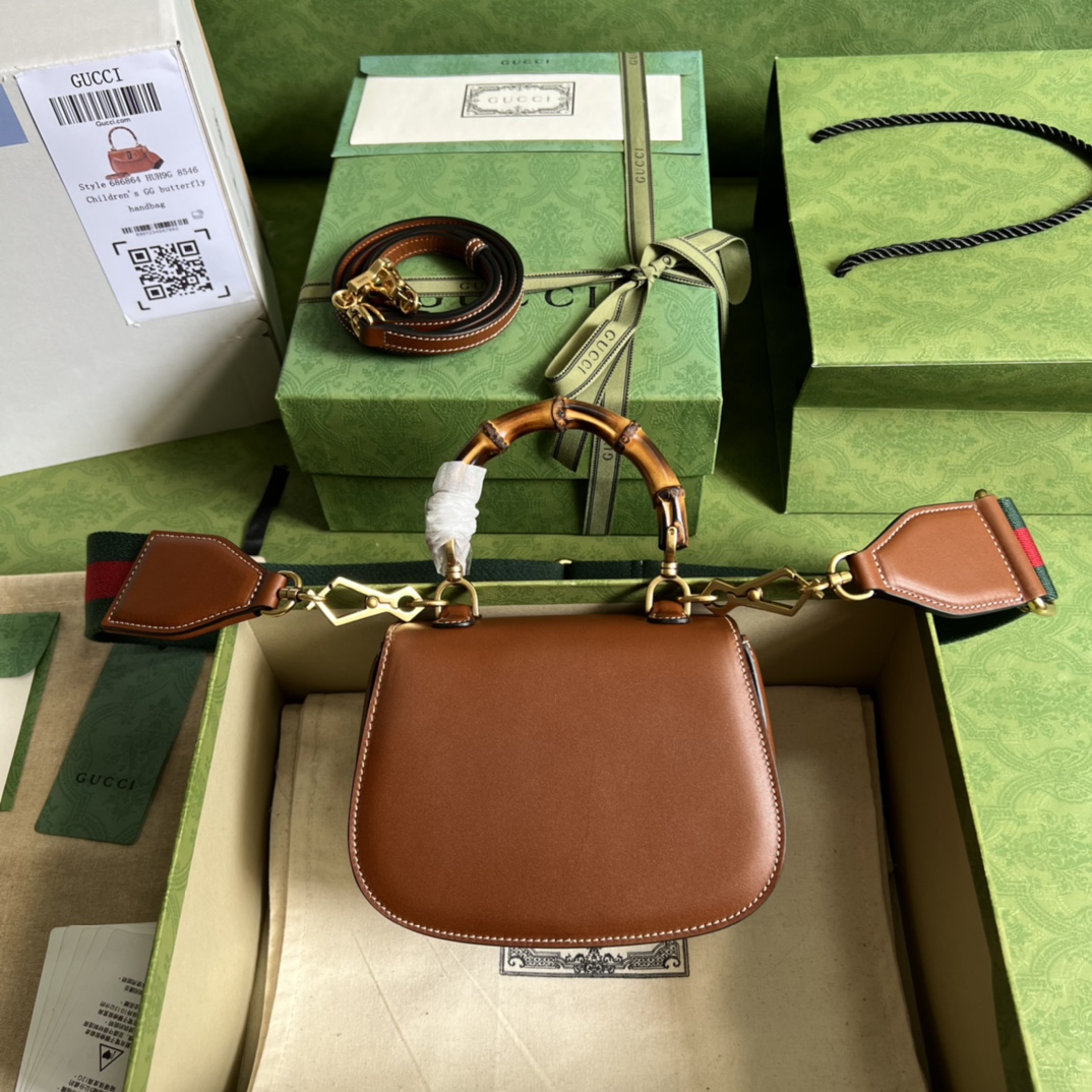 Bagsaaa Bamboo 1947 Mini Top Handle Brown Leather Bag - 17x12.5x8cm