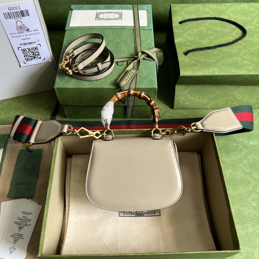 Bagsaaa Bamboo 1947 Mini Top Handle Creme Leather Bag - 17x12.5x8cm