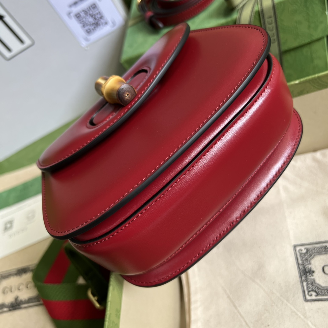 Bagsaaa Bamboo 1947 Mini Top Handle Red Leather Bag - 17x12.5x8cm