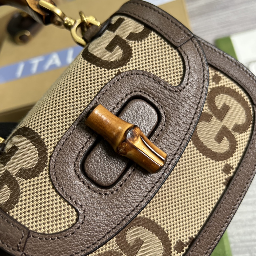 Bagsaaa Bamboo 1947 Aria Mini Top Handle Canvas Leather Bag - 17x12.5x8cm