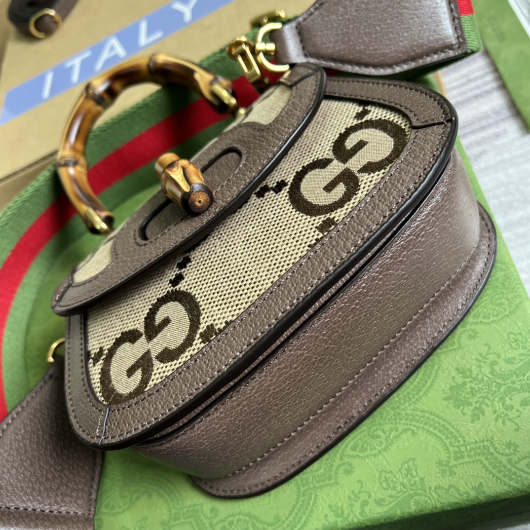 Bagsaaa Bamboo 1947 Aria Mini Top Handle Canvas Leather Bag - 17x12.5x8cm