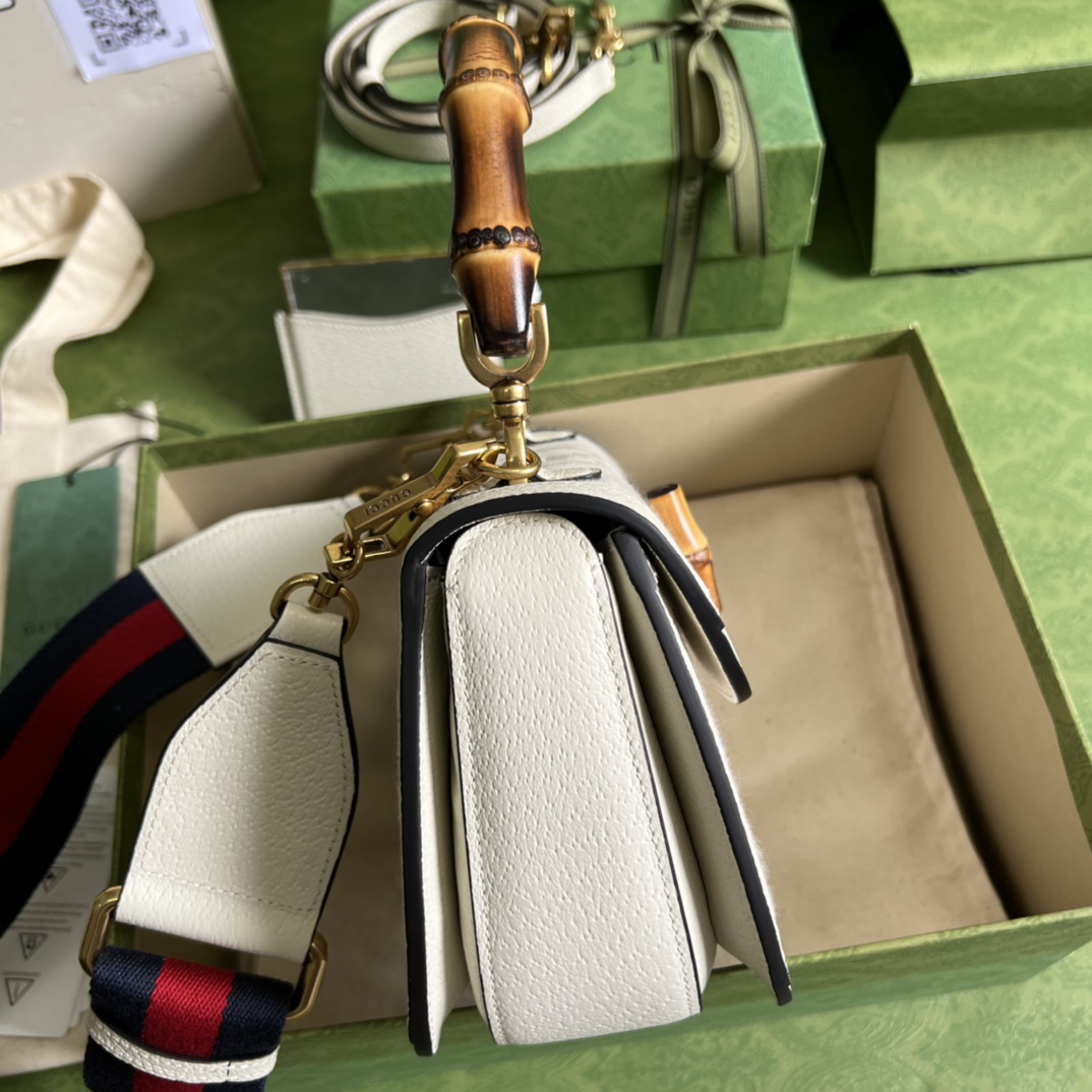 Bagsaaa Bamboo 1947 Aria Small Top Handle White Canvas Leather Bag - 21x15x7cm
