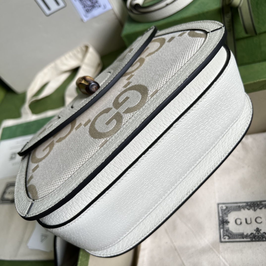Bagsaaa Bamboo 1947 Aria Small Top Handle White Canvas Leather Bag - 21x15x7cm