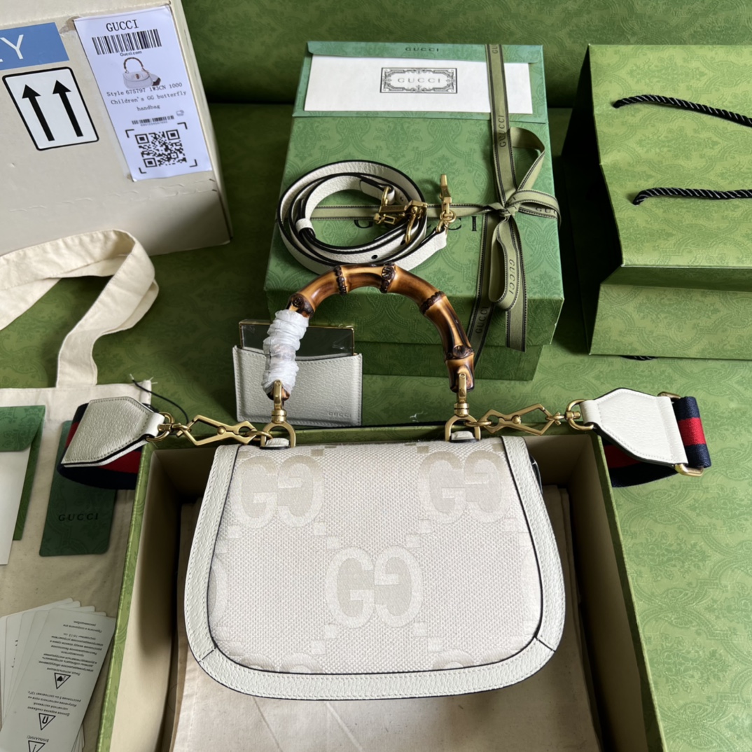 Bagsaaa Bamboo 1947 Aria Small Top Handle White Canvas Leather Bag - 21x15x7cm