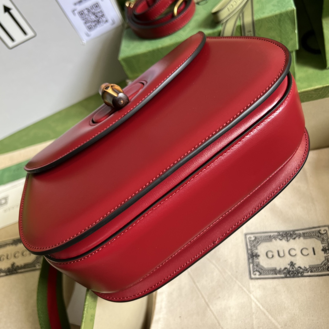 Bagsaaa Bamboo 1947 Small Top Handle Red Leather Bag - 21x15x7cm