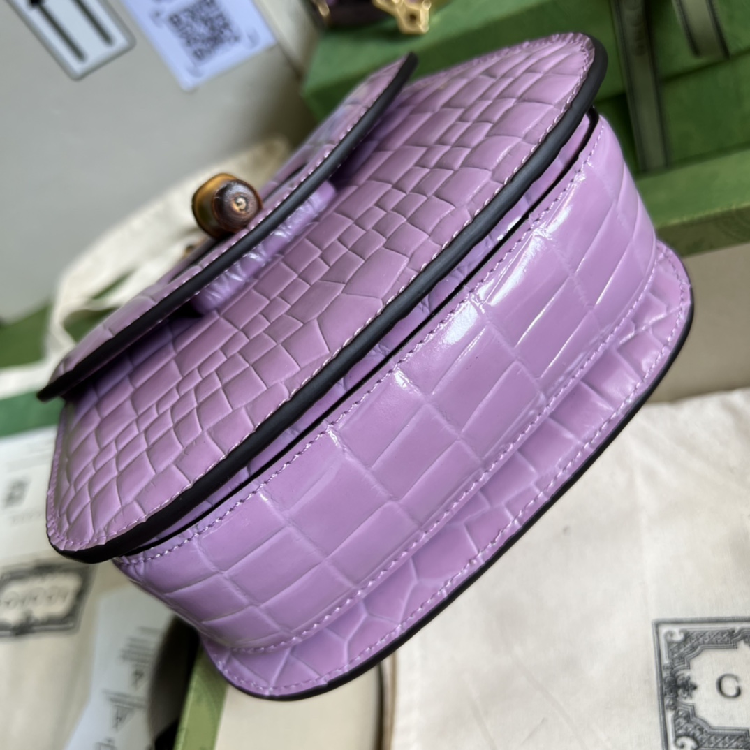 Bagsaaa Bamboo 1947 Mini Top Handle Purple Crocodile Leather Bag - 17x12.5x8cm