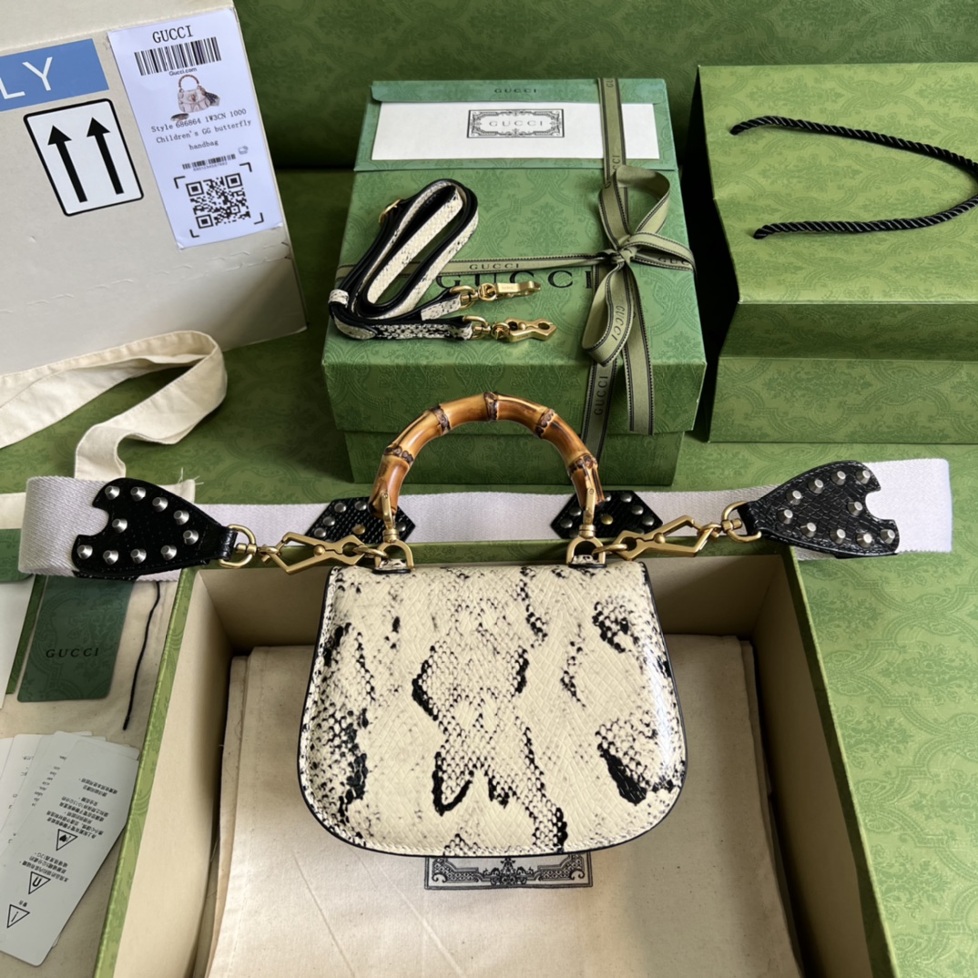 Bagsaaa Bamboo 1947 Mini Top Handle Python Leather - 17x12.5x8cm
