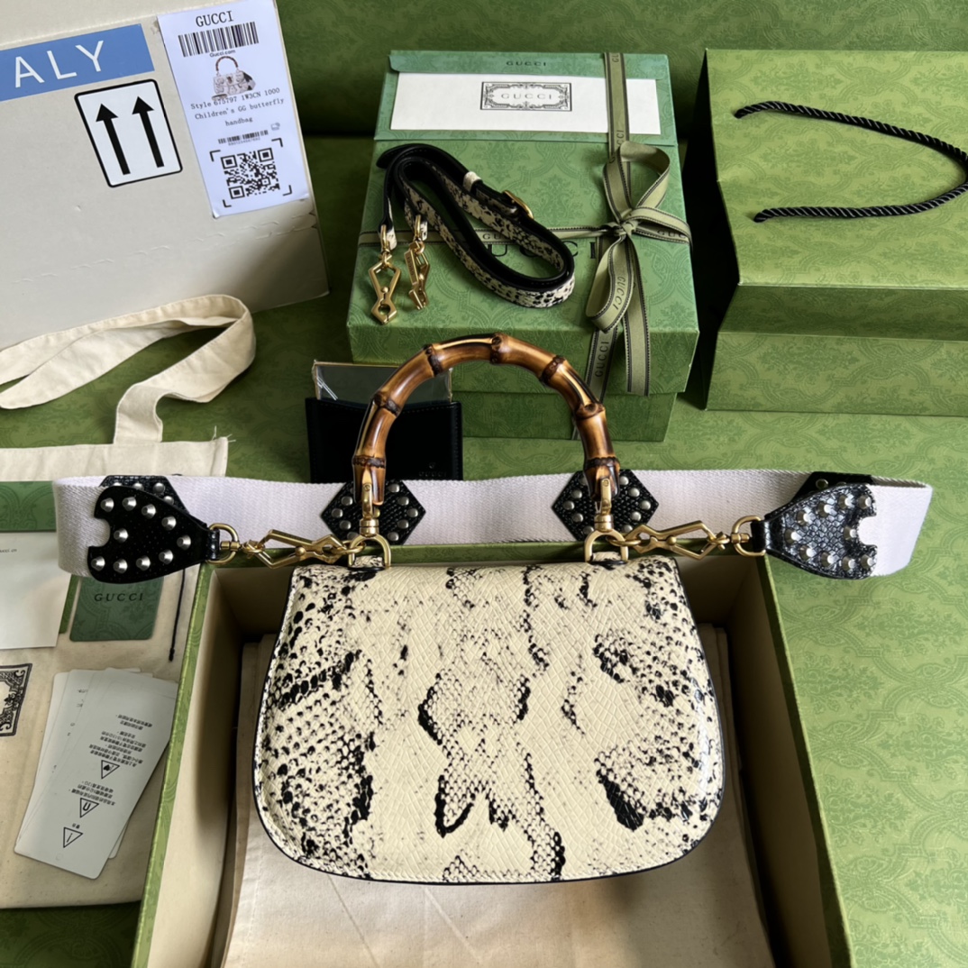Bagsaaa Bamboo 1947 Small Top Handle Python Leather - 21x15x7cm