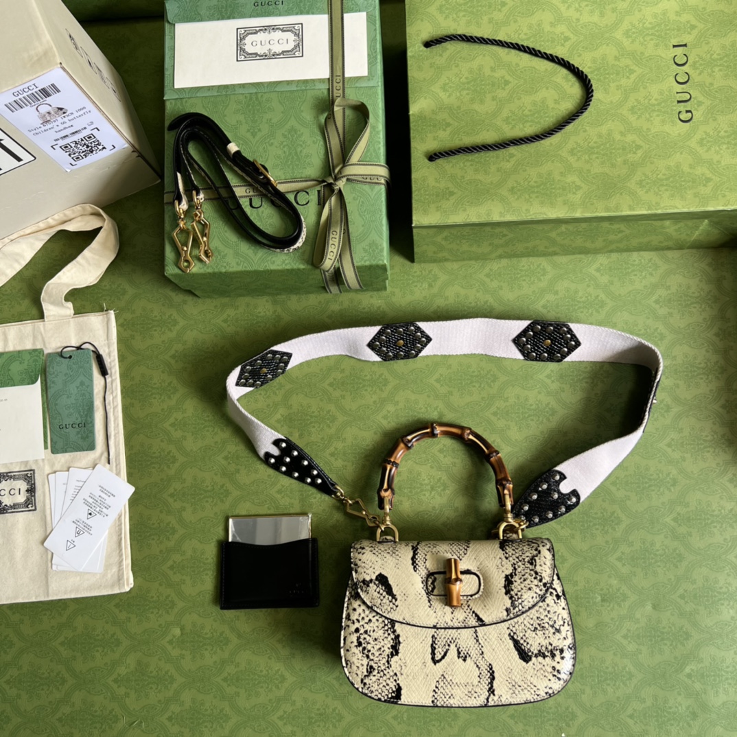 Bagsaaa Bamboo 1947 Small Top Handle Python Leather - 21x15x7cm