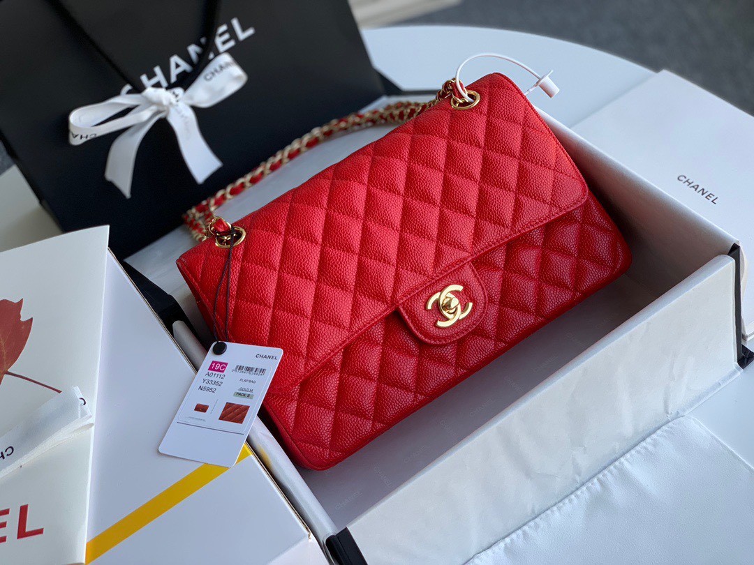 Bagsaa Ch**el Caviar Medium Flap Red Bag 25cm
