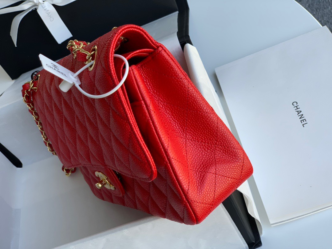 Bagsaa Ch**el Caviar Medium Flap Red Bag 25cm