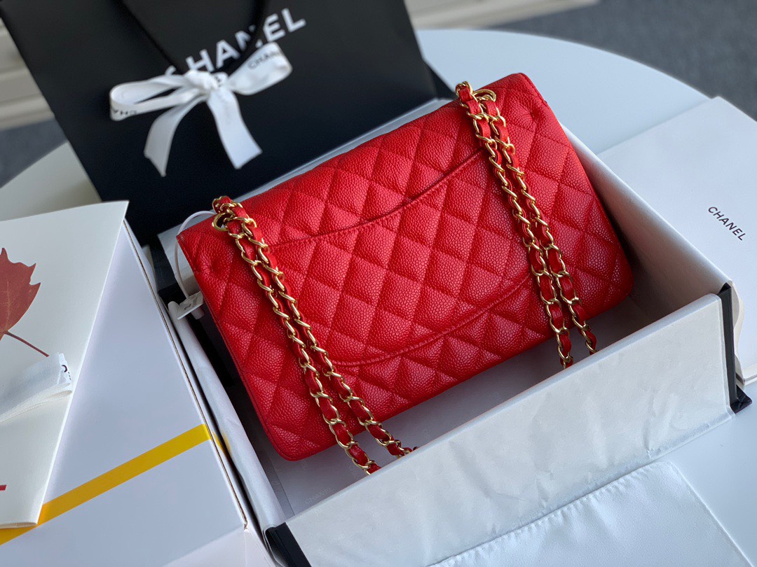 Bagsaa Ch**el Caviar Medium Flap Red Bag 25cm