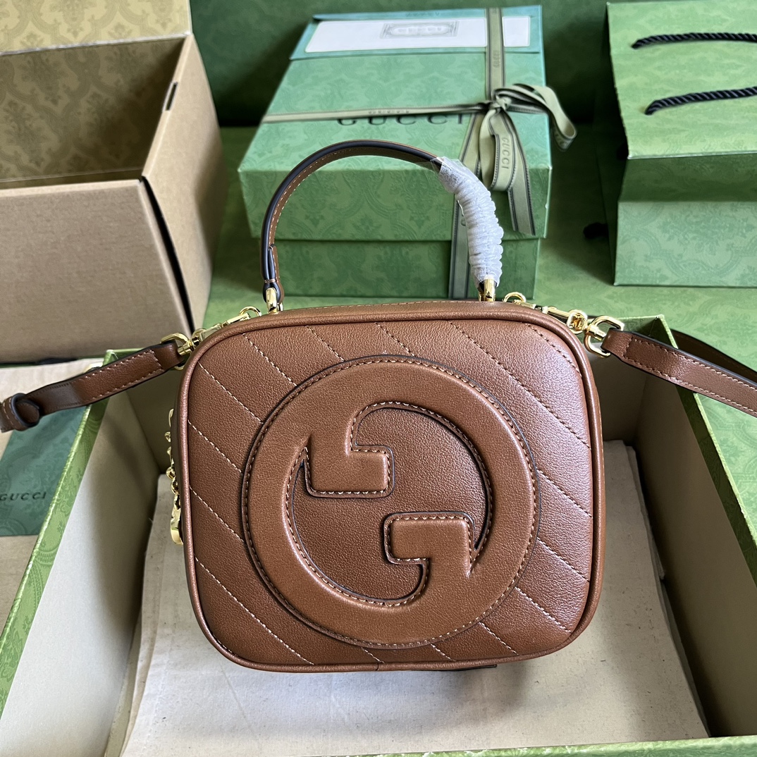 Bagsaaa Gvc*1 Blondie Top Handle Brown/ Orange Leather Bag - 17x15x9cm